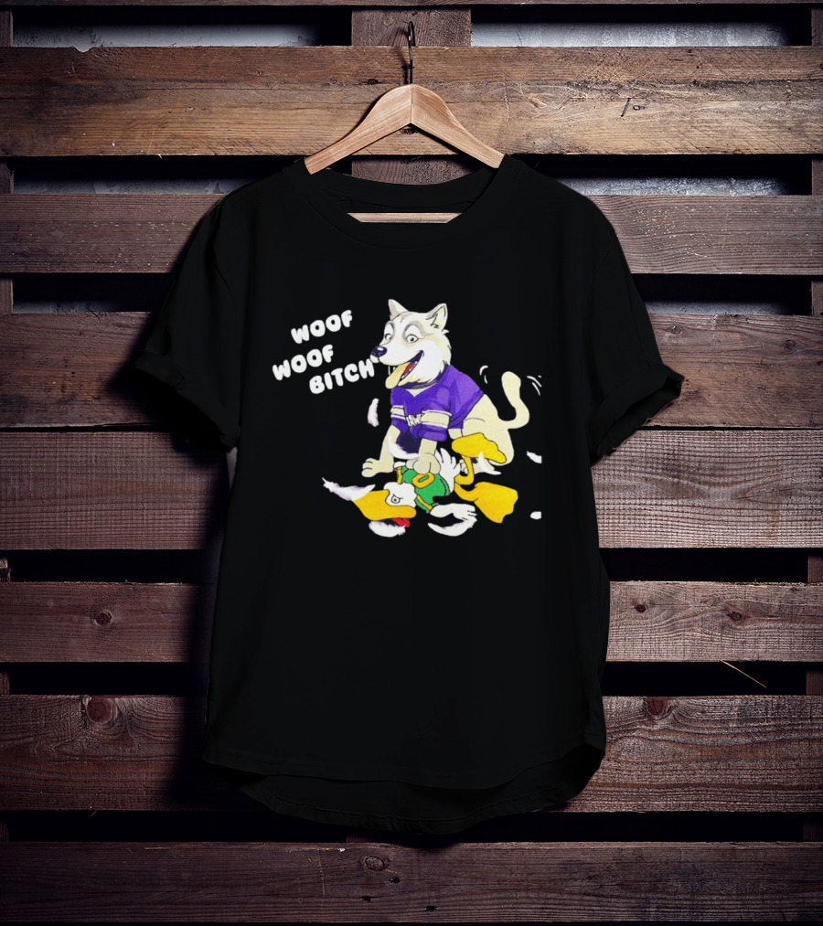 Washington Huskies Woof Woof Bitch Cartoon Mascot Scene T-Shirt