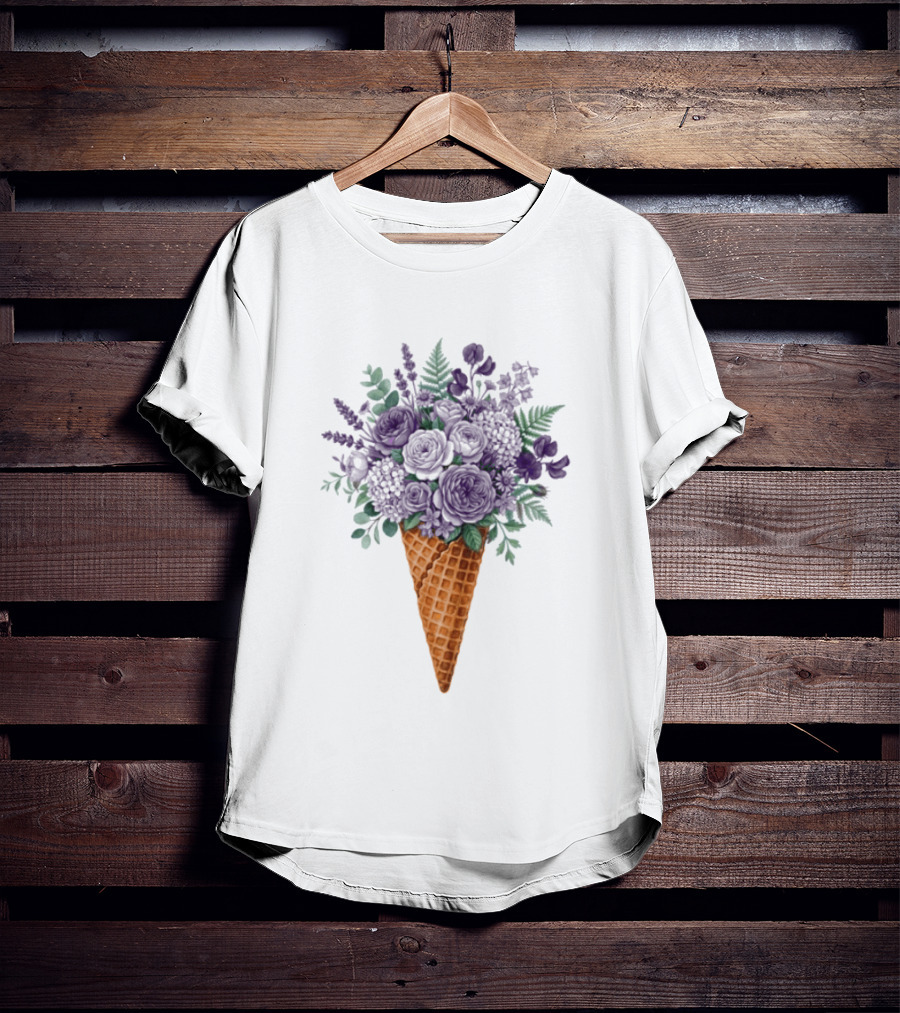 Floral Ice Cream Cone Plant Bouquet T-Shirt