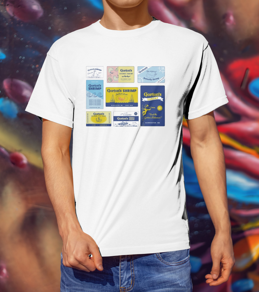 Gorton's Seafood Shrimp Box Collection Gloucester MA Vintage Packaging T-Shirt