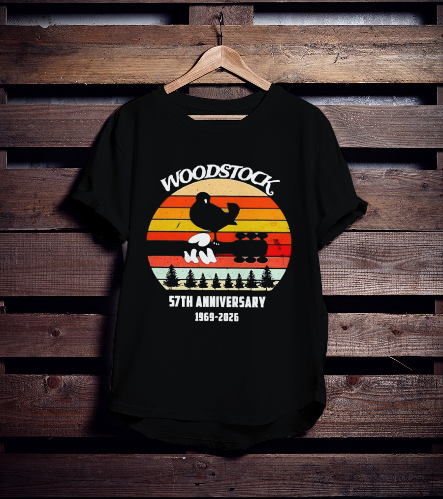 Woodstock 57th Anniversary 1969 2026 Bird Vintage Sunset Stripes T-Shirt