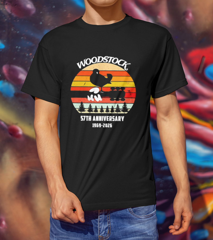 Woodstock 57th Anniversary 1969 2026 Bird Vintage Sunset Stripes T-Shirt