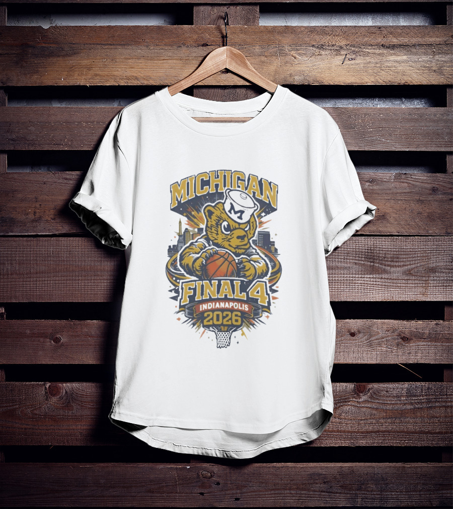 Michigan Wolverines Final Four 2026 Indianapolis Basketball Bear With Sailor Hat T-Shirt