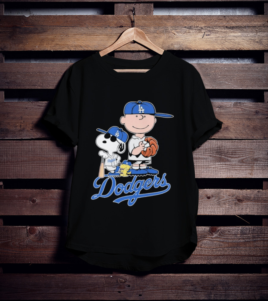 Los Angeles Dodgers Peanuts Snoopy Charlie Brown Woodstock Baseball Collaboration T-Shirt