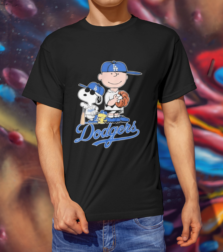 Los Angeles Dodgers Peanuts Snoopy Charlie Brown Woodstock Baseball Collaboration T-Shirt
