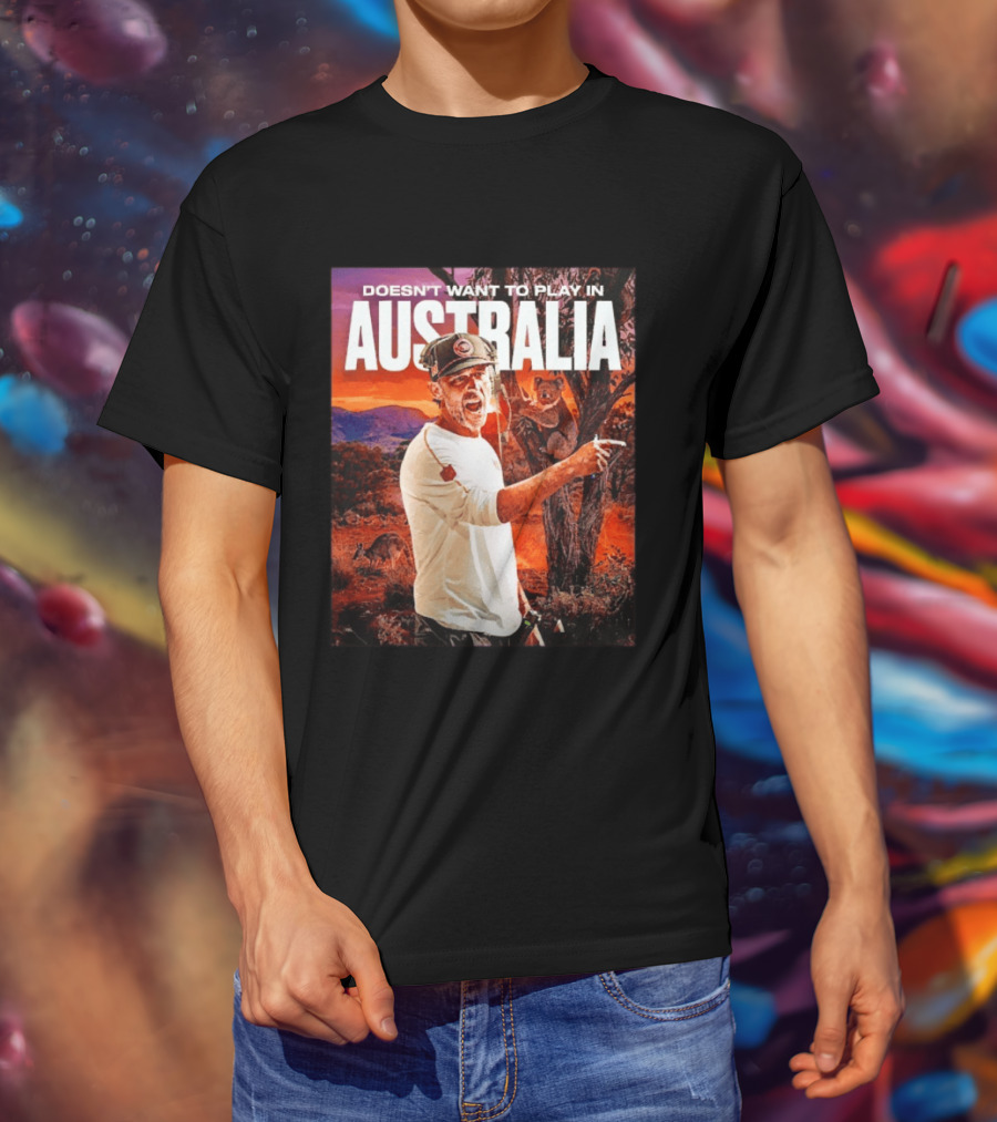 Doesn't Want To Play In Australia Kyle Shanahan San Francisco 49ers Coaching Kangaroos Koalas Scene T-Shirt