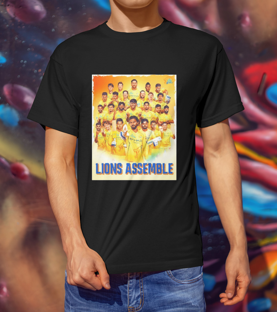 Raring To Roar Lions Assemble Chennai Super Kings Team Celebration T-Shirt
