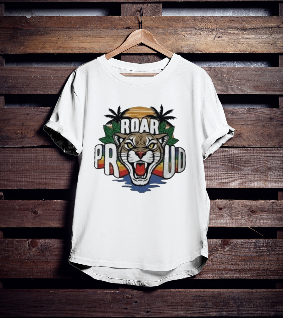 2026 Florida Panthers Roar Proud Pride Night Palm Trees Sunset T-Shirt