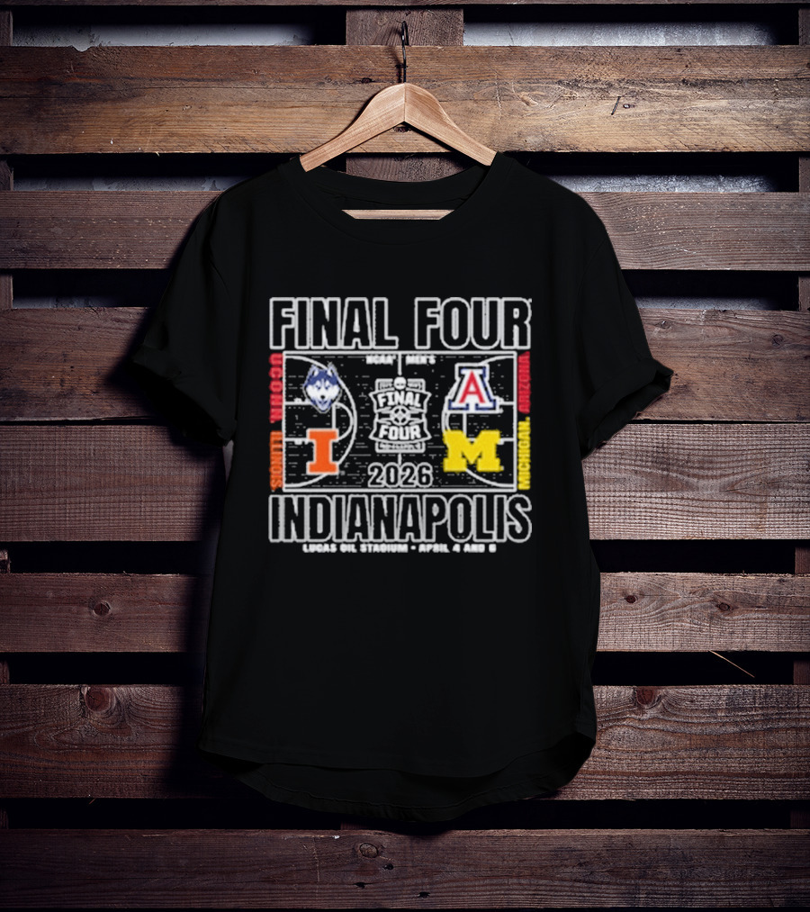 Final Four 2026 Indianapolis Michigan UConn Arizona Illinois Basketball Court T-Shirt