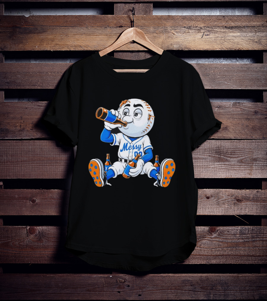 New York Mets Mr. Met Messy Drink Baseball T-Shirt
