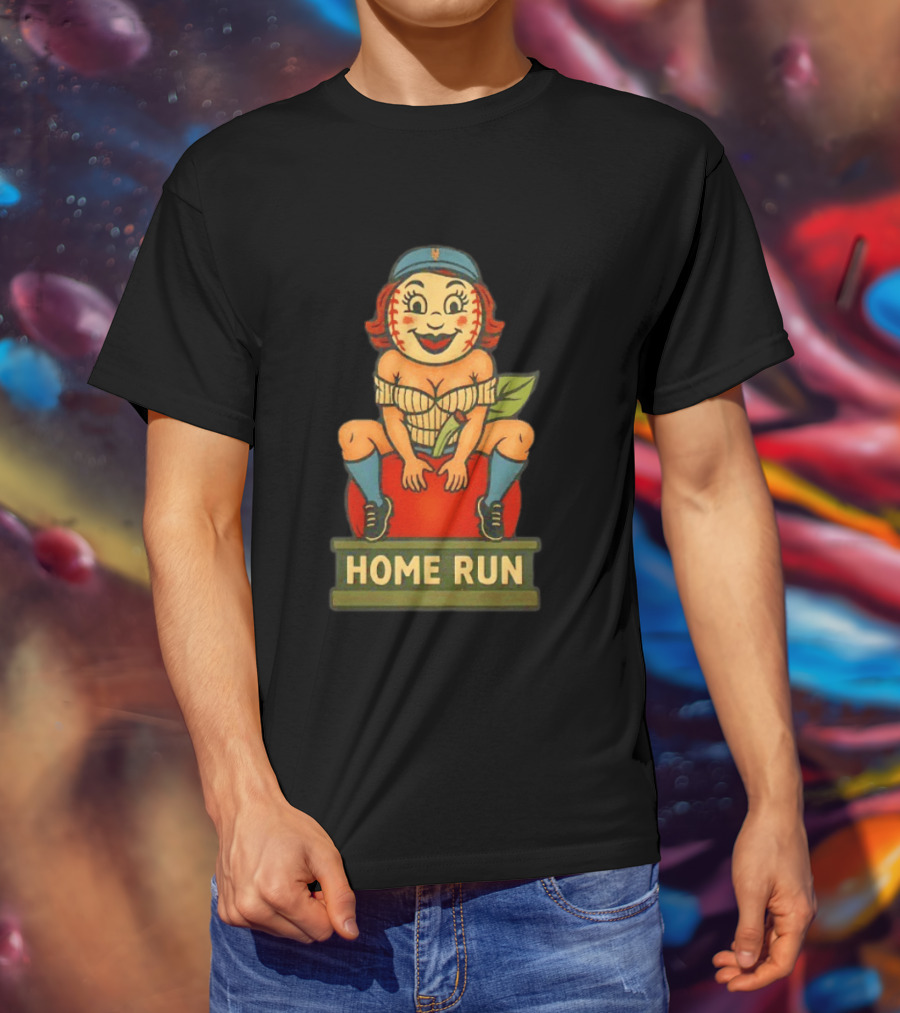 Mrs Met Home Run New York Mets Vintage Baseball Pin Up T-Shirt