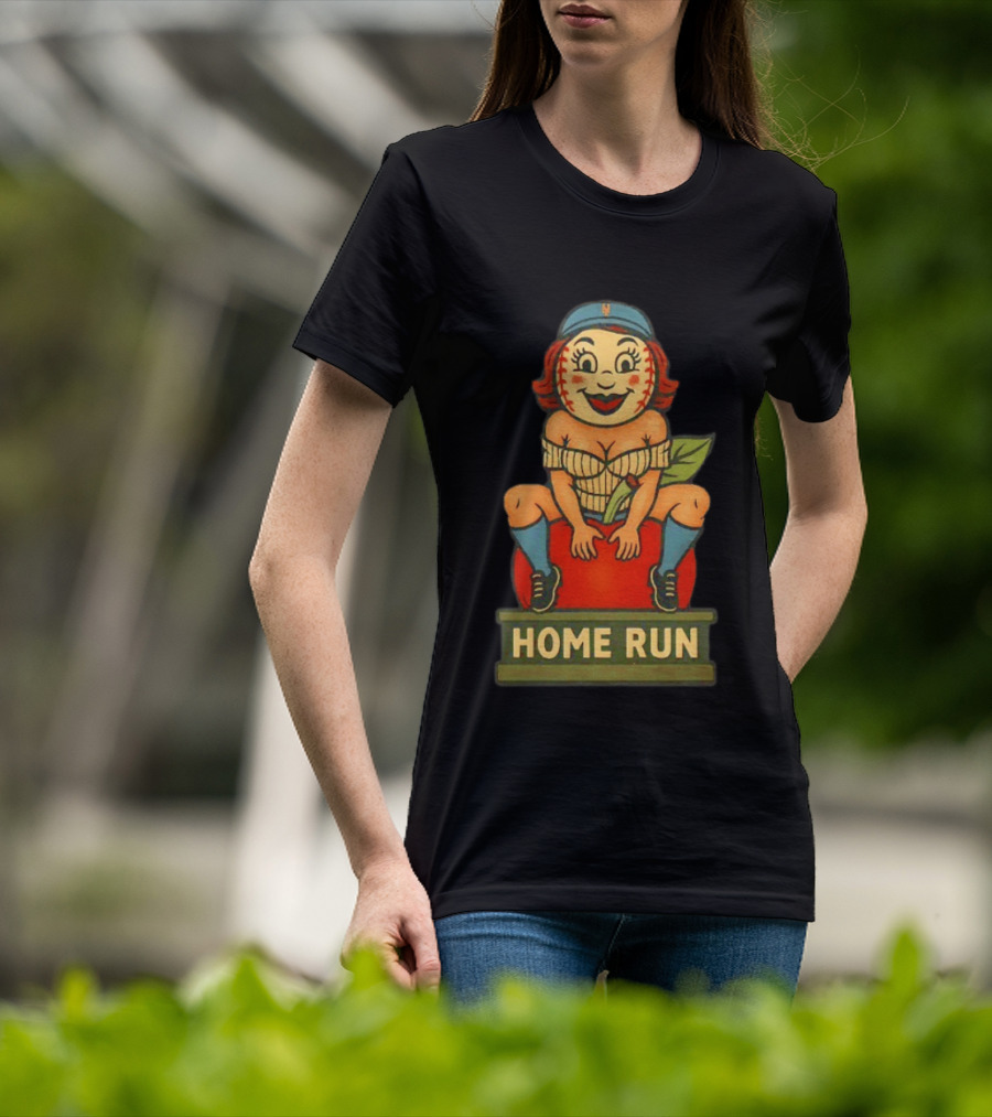 Mrs Met Home Run New York Mets Vintage Baseball Pin Up T-Shirt