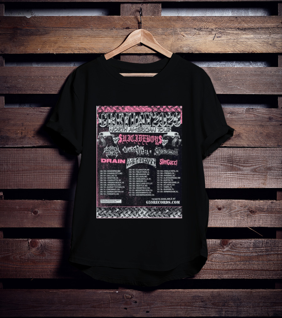 Grey Day 2026 North American Tour Suicide Boys, Destroy Lonely, Ghostemane, Drain, Slim Gucci With Schedule T-Shirt
