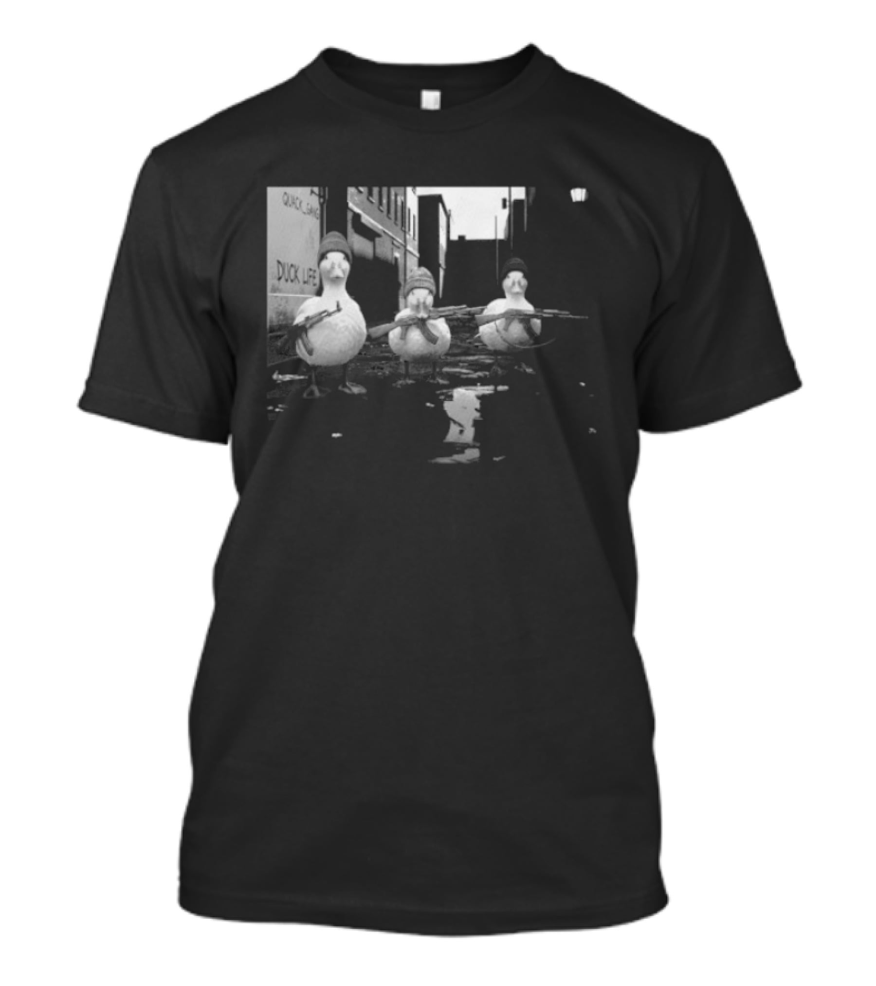 Quack Gang Duck Life Street Scene With Armed Ducks T-Shirt