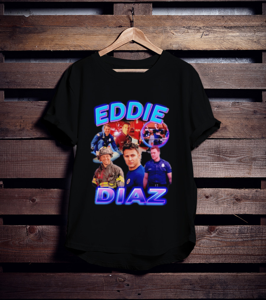 Eddie Diaz Firefighter Collage Action Scenes And Portraits T-Shirt