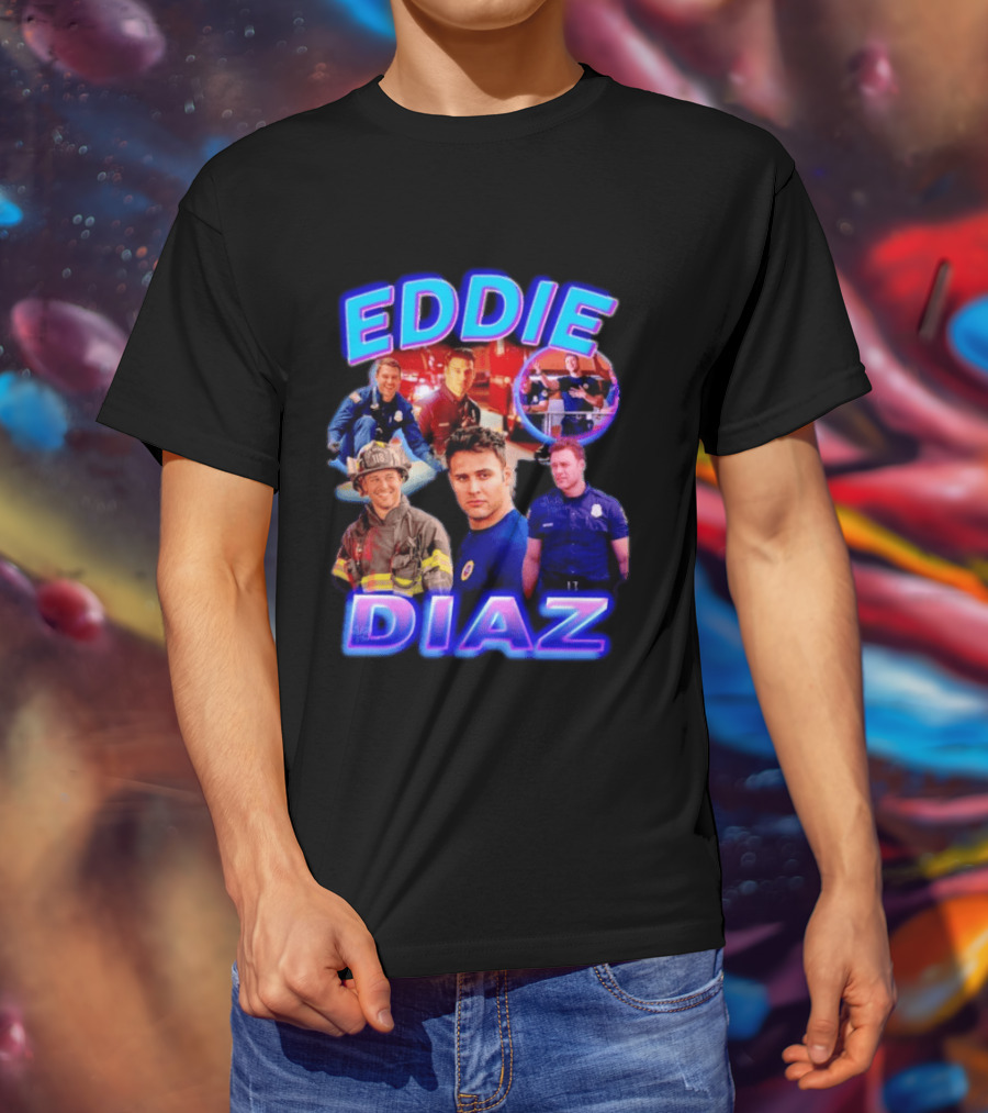 Eddie Diaz Firefighter Collage Action Scenes And Portraits T-Shirt