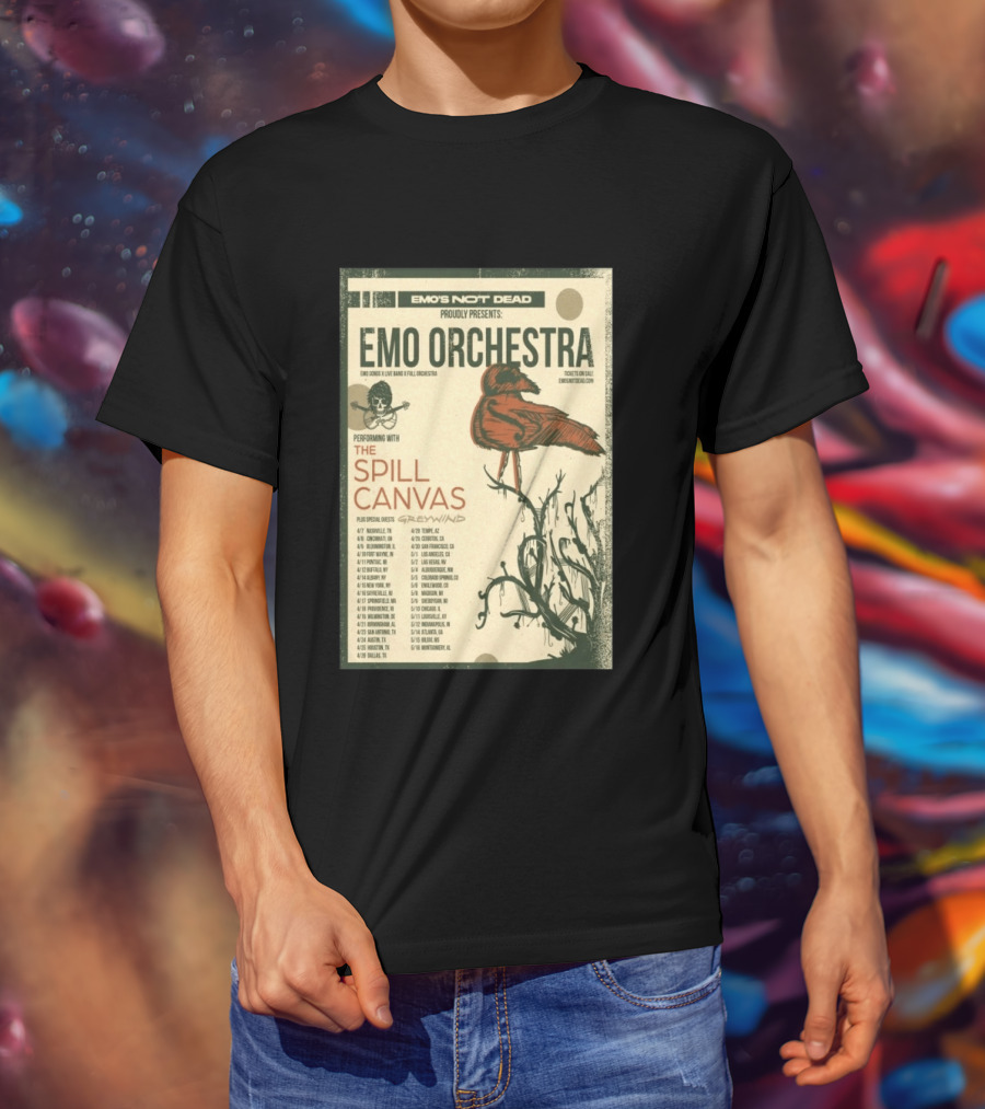 Emo Orchestra USA Tour 2026 With The Spill And Greywind Tour Dates T-Shirt