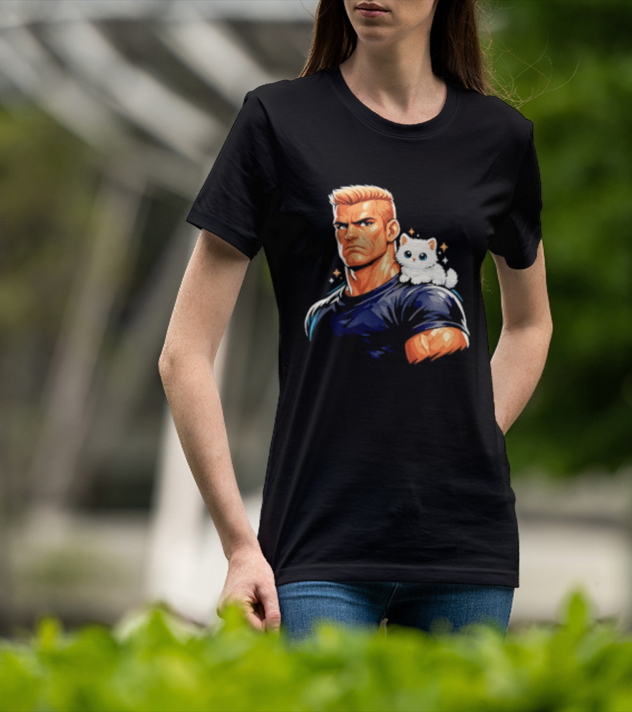 GigaChad With Tiny Cat Meme Buff Aesthetic T-Shirt