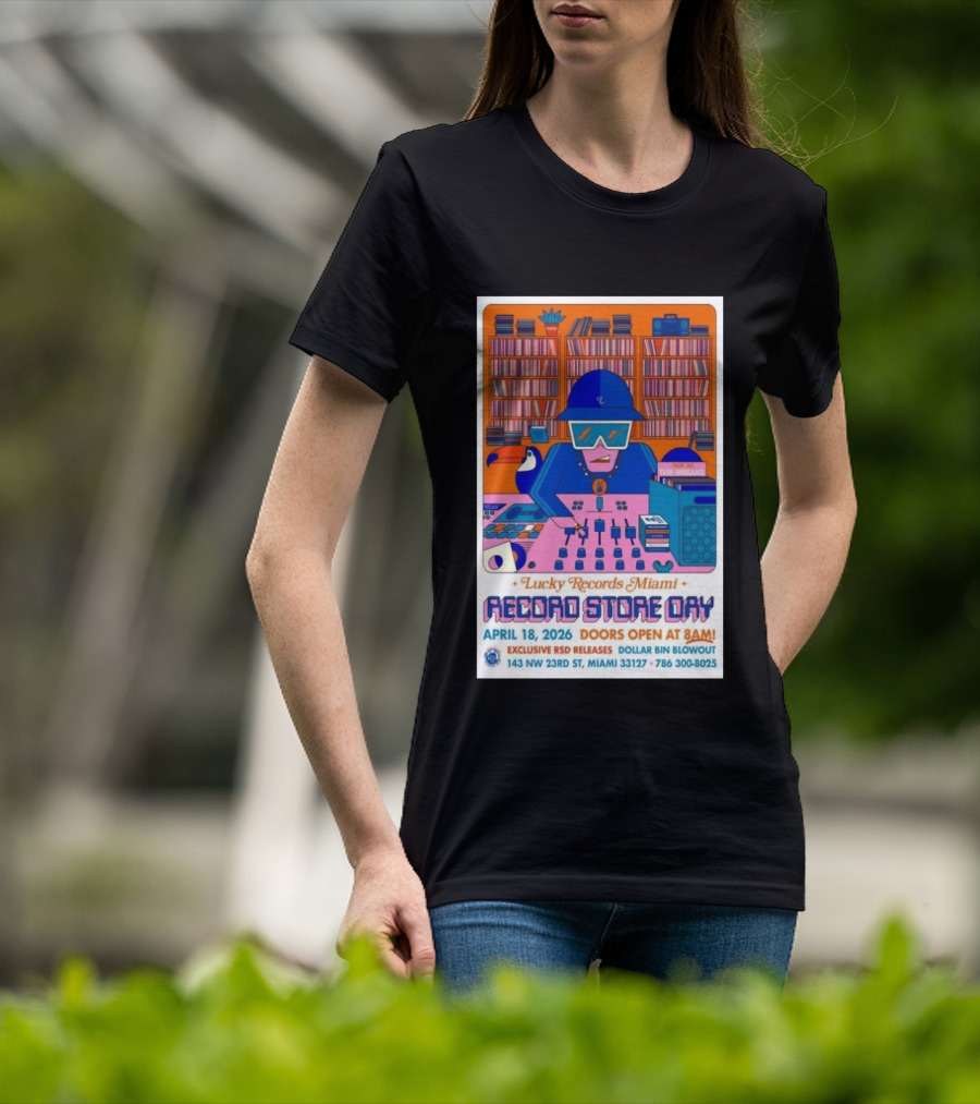 Lucky Records Miami Record Store Day April 18 2026 Exclusive RSD Releases Dollar Bin Blowout T-Shirt