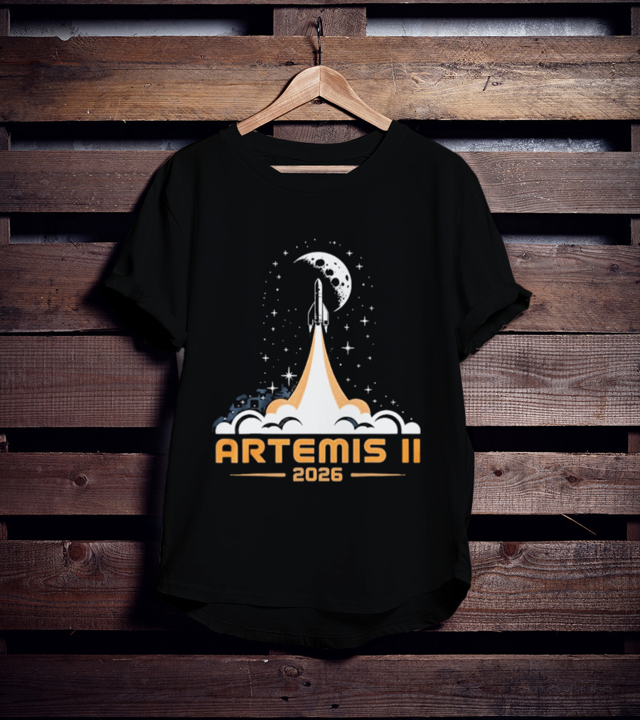 Artemis II 2026 Moon Rocket Launch With Stars And Moon T-Shirt