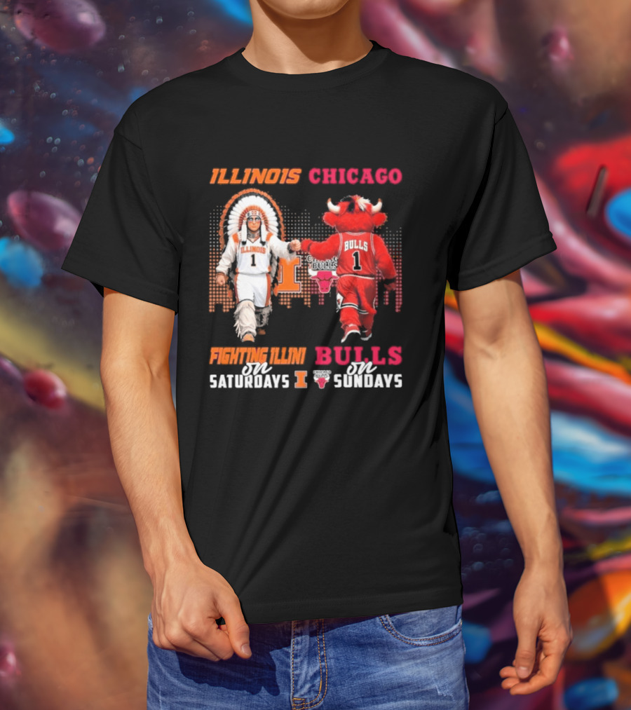 Illinois Fighting Illini On Saturdays Chicago Bulls On Sundays T-Shirt