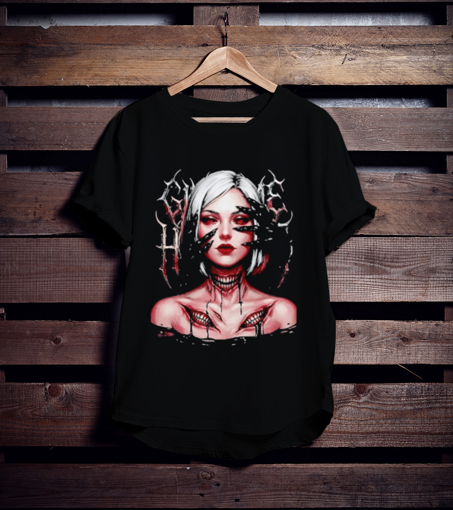 Dark Embrace Washed Creepy Pale Woman Fantasy Eyes T-Shirt