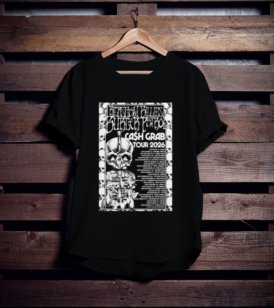 Rickshaw Billies Burger Patrol Cash Grab Tour 2026 Concert Dates Sketched Skull T-Shirt