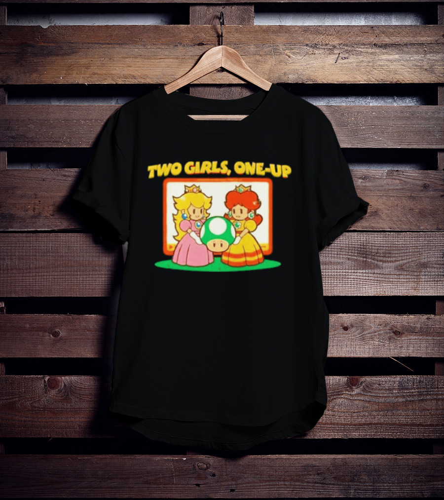 Two Girls One Up Mario Princess Peach Daisy 1 Up Mushroom T-Shirt