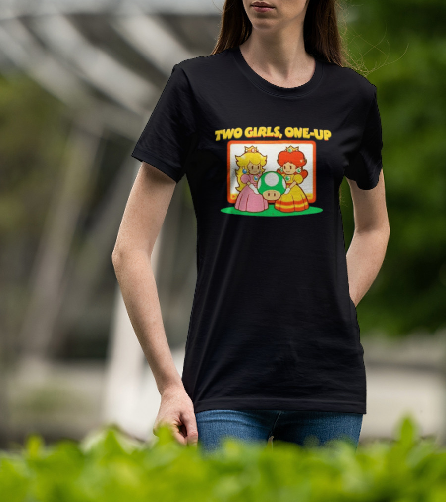 Two Girls One Up Mario Princess Peach Daisy 1 Up Mushroom T-Shirt