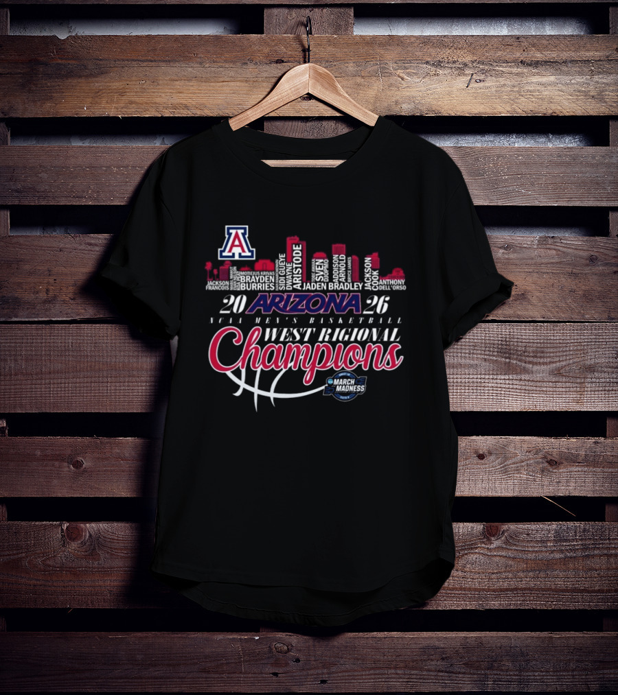 Arizona Wildcats 2026 NCAA Men's Basketball West Regional Champions March Madness Skyline T-Shirt