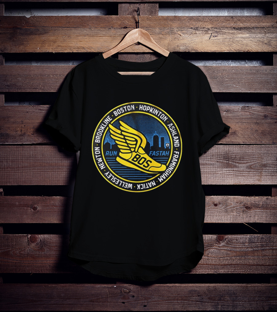Boston Hopkinton Ashland Framingham Natick Newton Brookline Run Fastah BOS Skyline T-Shirt