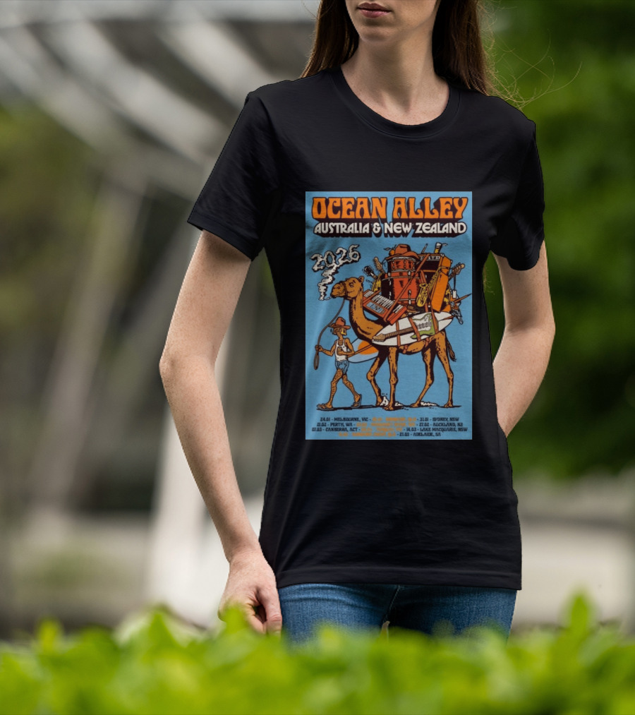 Ocean Alley Australia New Zealand 2026 Tour Dates With Camel And Musical Gear T-Shirt