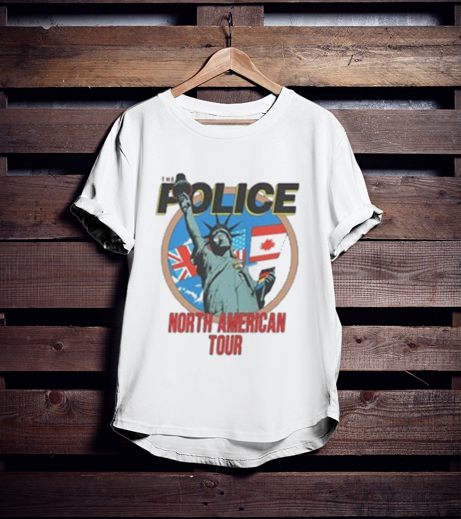 The Police 1983 North American Tour Lady Liberty UK Canada US Flags T-Shirt