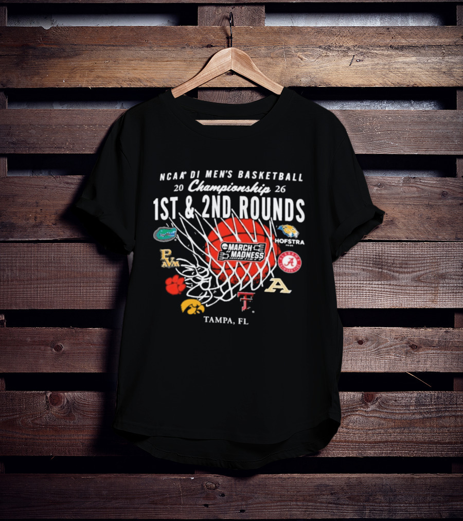 NCAA DI Men's Basketball 2026 Championship 1st 2nd Rounds Tampa FL March Madness Teams Logos T-Shirt