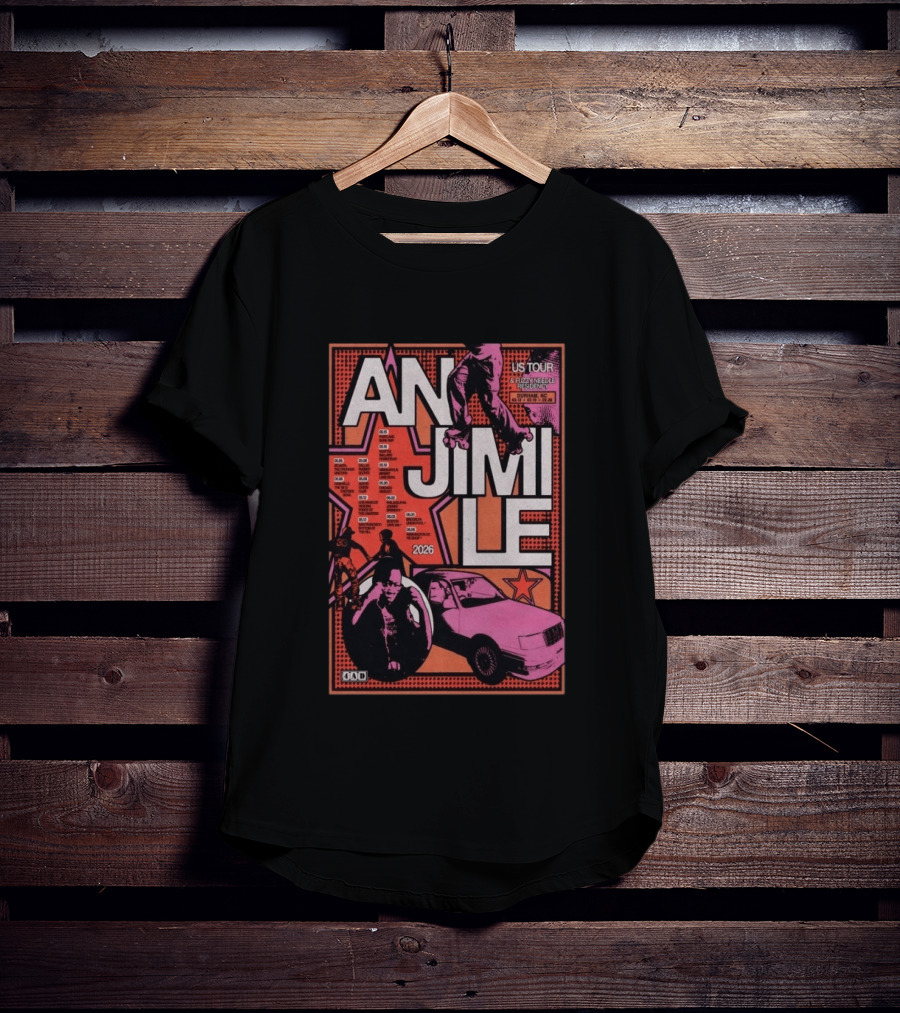 Anjimile 2026 US Tour Fuzz And Needle Residency With Skater And Pink Car T-Shirt