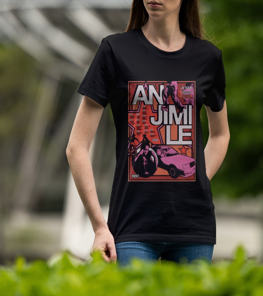 Anjimile 2026 US Tour Fuzz And Needle Residency With Skater And Pink Car T-Shirt