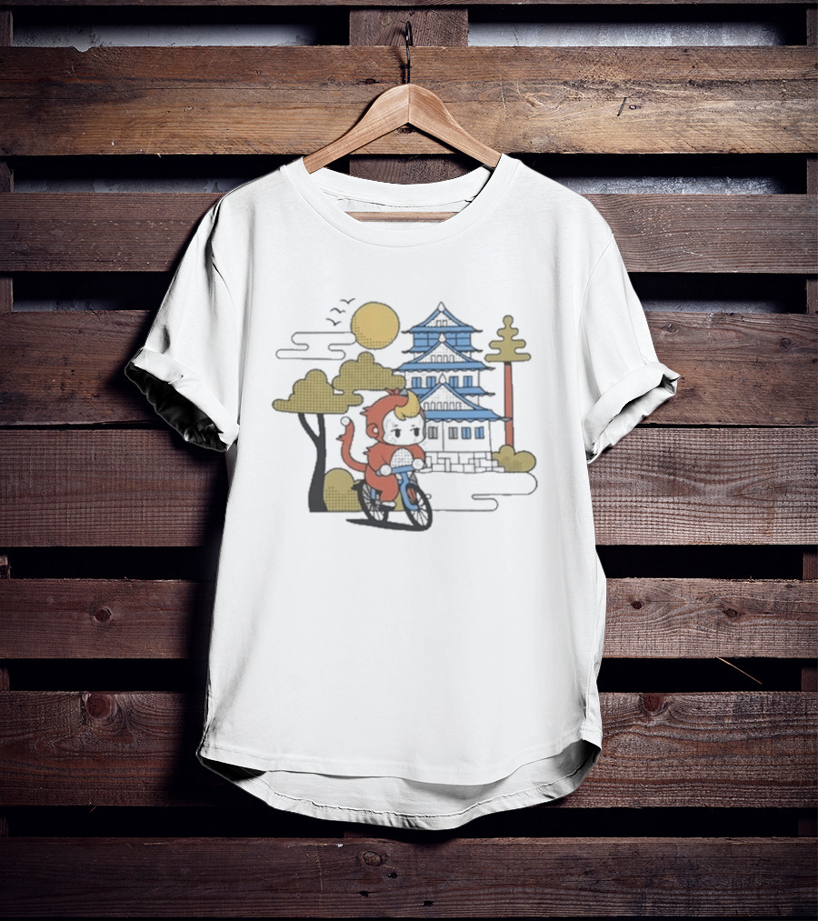 CDawgVA Anime Monkey Riding Motorcycle With Japanese Temple T-Shirt