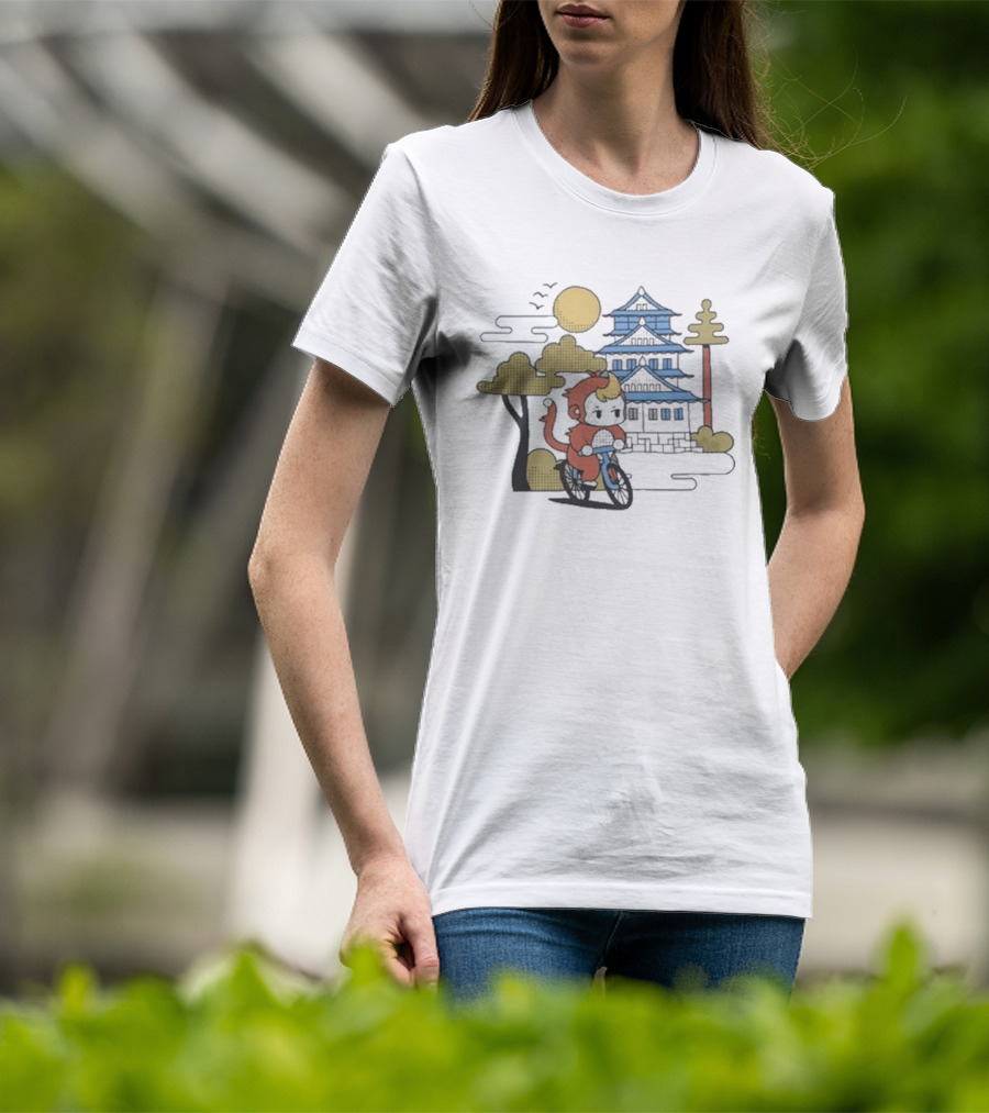 CDawgVA Anime Monkey Riding Motorcycle With Japanese Temple T-Shirt