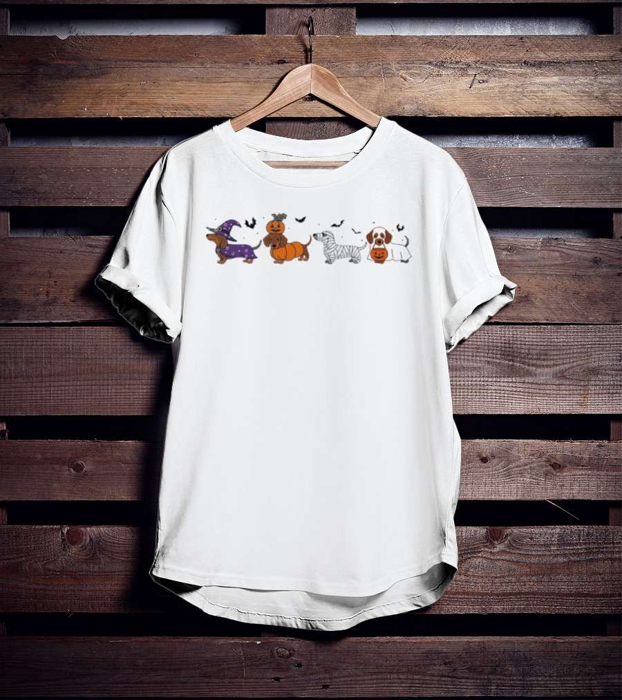 Halloween Dogs Witch Pumpkin Dachshund Costume Party T-Shirt