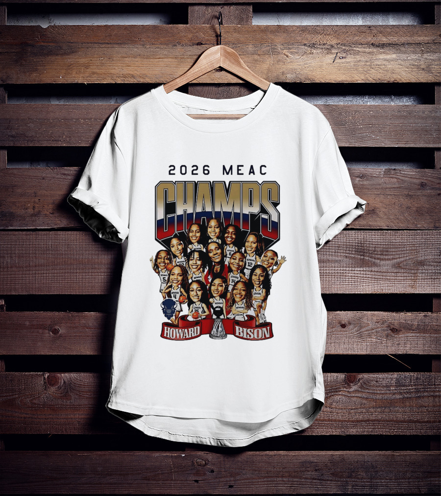2026 MEAC Champs Howard Bison Women's Basketball Caricature T-Shirt
