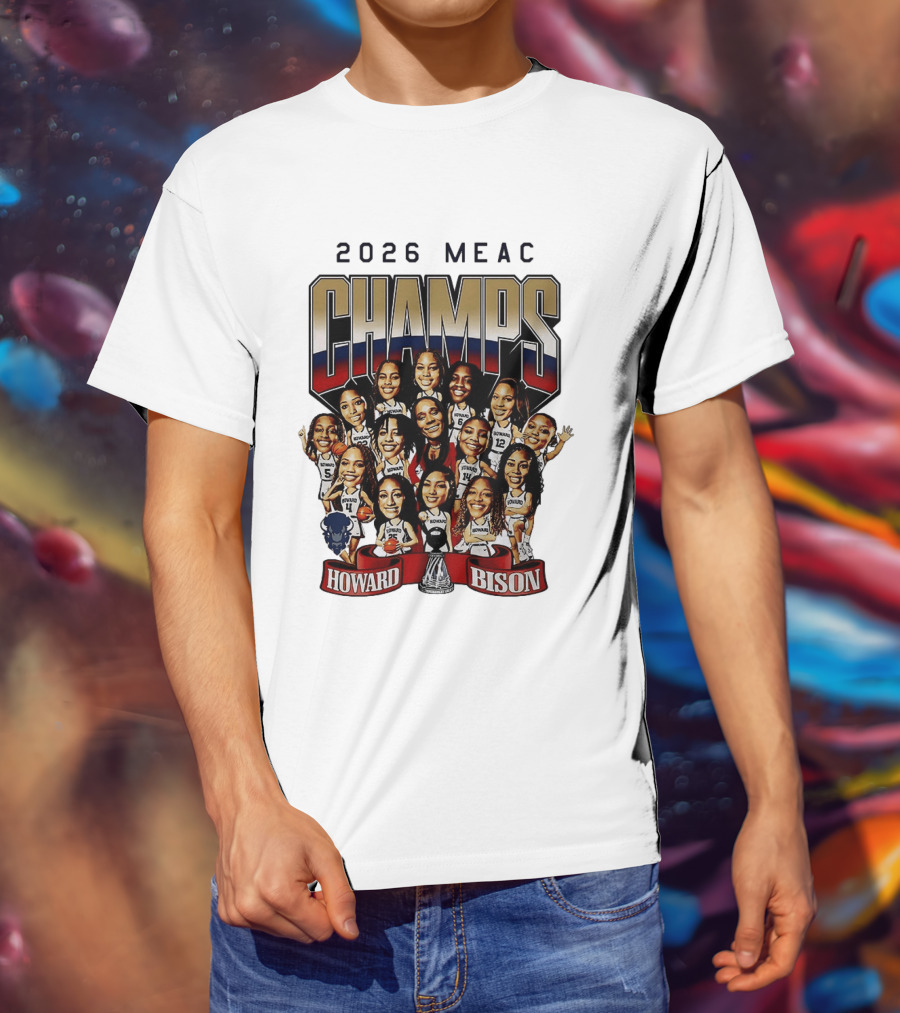 2026 MEAC Champs Howard Bison Women's Basketball Caricature T-Shirt