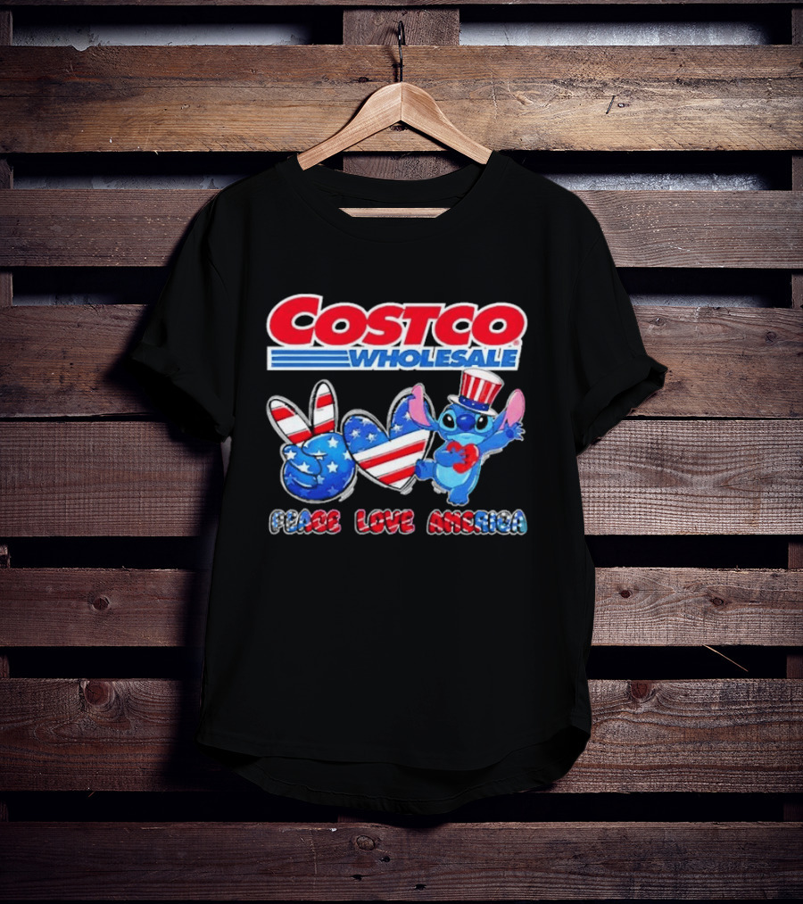 Costco Wholesale Peace Love America Stitch 4th Of July Celebrations T-Shirt