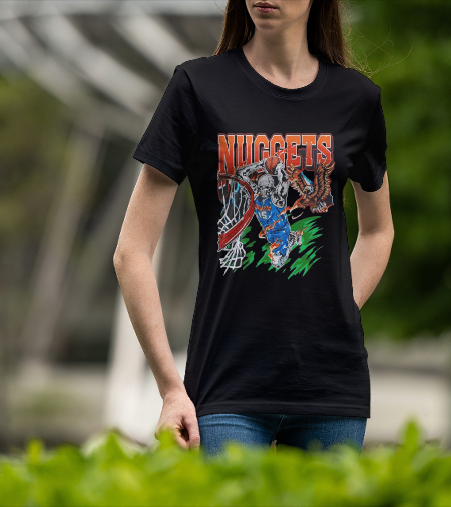 Nuggets Skeleton Dunking 15 With Eagle And Flames T-Shirt