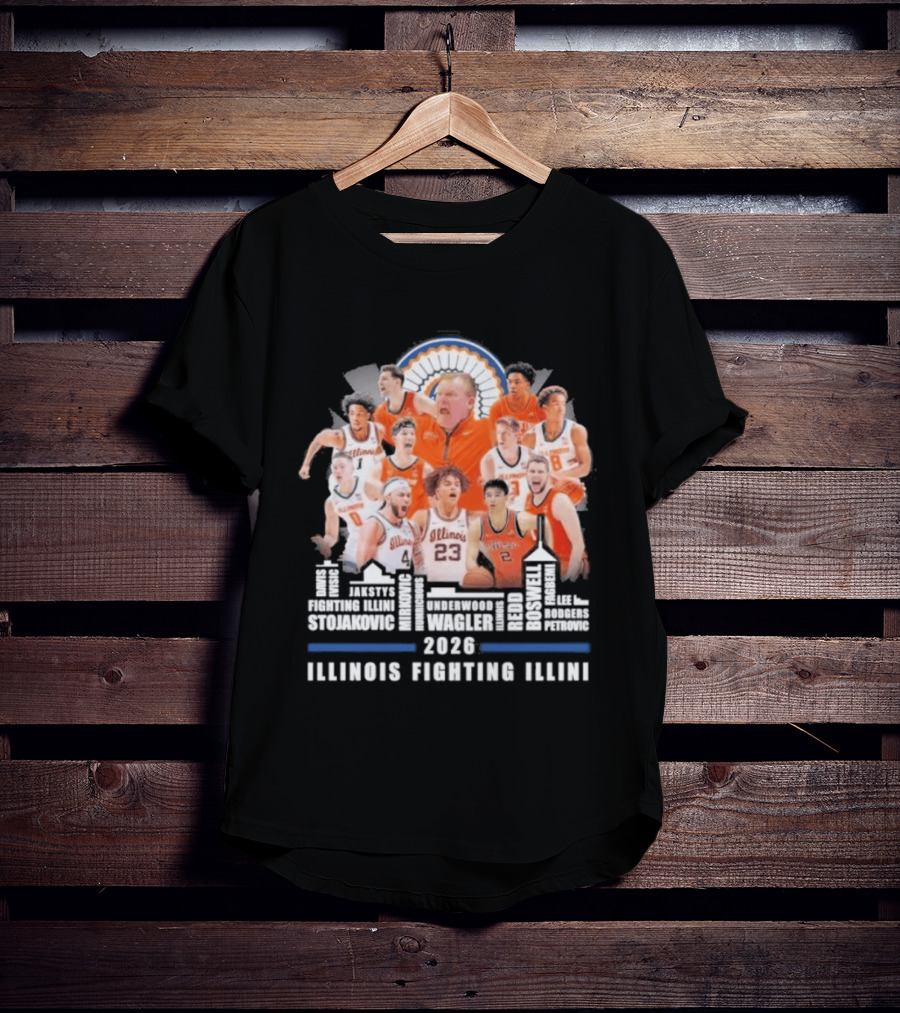 2026 Illinois Fighting Illini Skyline Basketball Team Montage T-Shirt