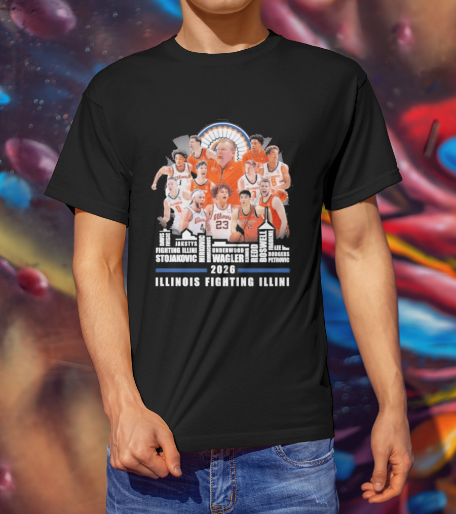 2026 Illinois Fighting Illini Skyline Basketball Team Montage T-Shirt