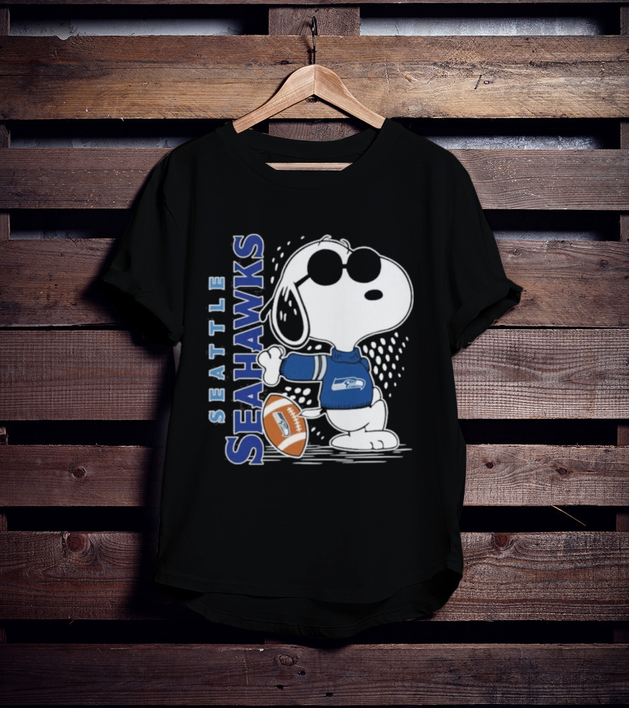 Seattle Seahawks Snoopy Football 2026 Collaboration Peanuts Fan Gear T-Shirt