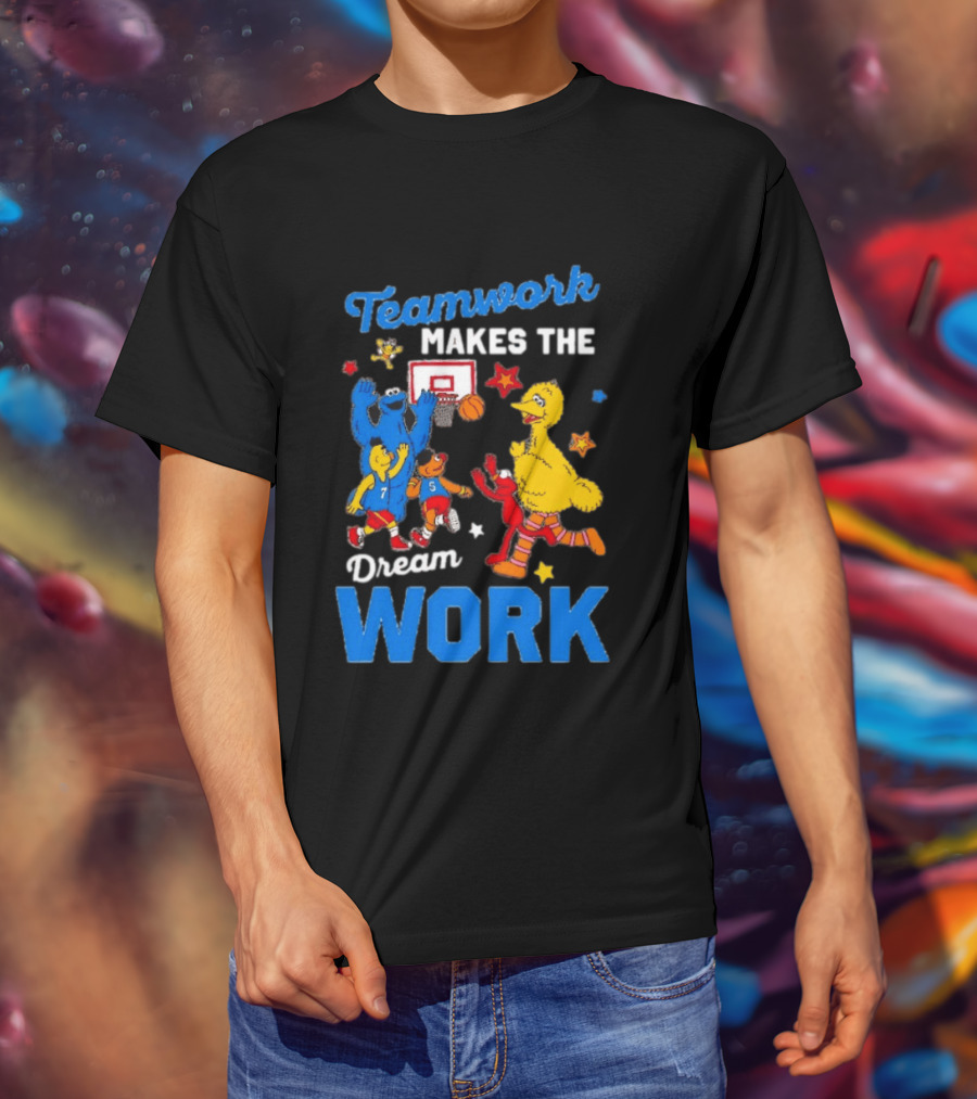 Teamwork Makes The Dream Work Sesame Street Basketball Slam Dunk T-Shirt