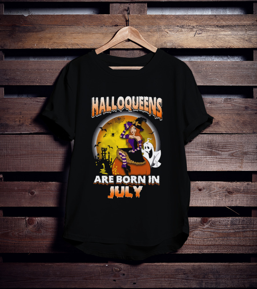 Halloqueens Witch And Ghost Halloween July Birthday T-Shirt