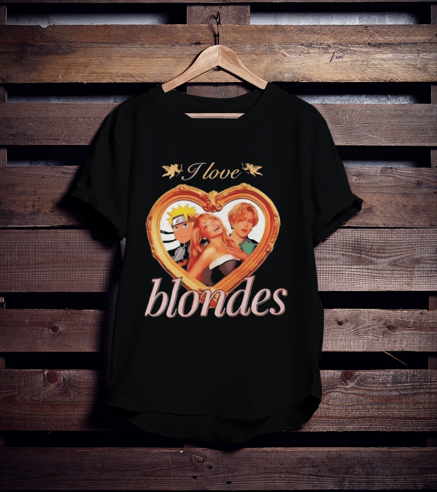 I Love Blondes Heart Framed Pop Culture Mashup Anime And Music T-Shirt