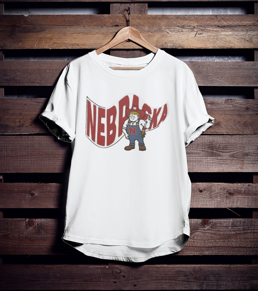Nebraska Waving Flag Big Red N Mascot Overalls Cowboy Hat T-Shirt