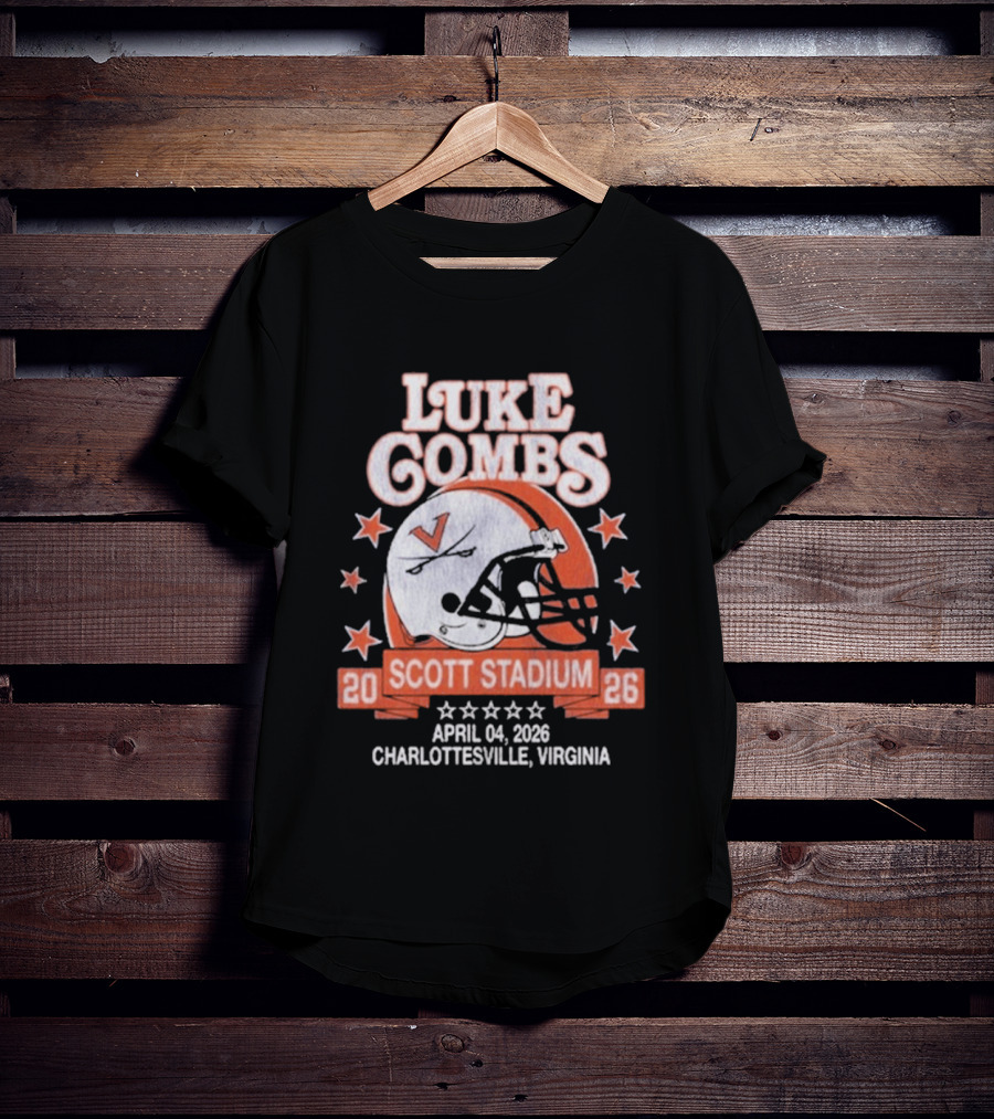Luke Combs Tour Scott Stadium April 04 2026 Charlottesville Virginia Football Helmet Stars T-Shirt